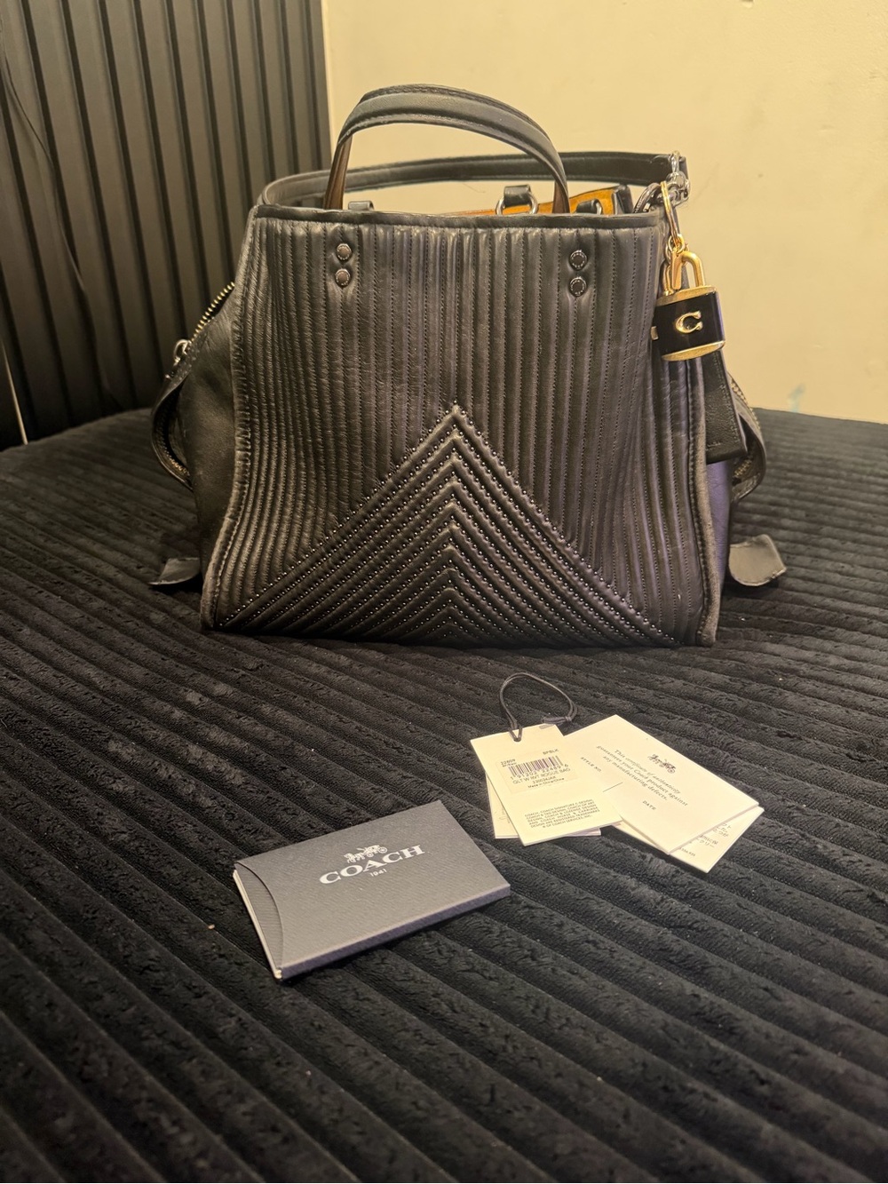 Coach Quilted Leather Top-Handle Satchel in Black